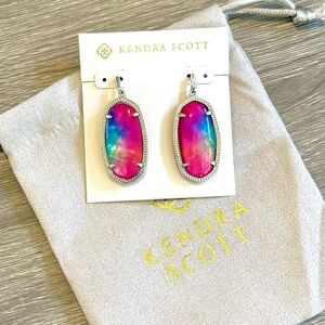 Kendra Scott Elle Watercolor Illusion Earrings in Fuchsia Blue Teal & Silver